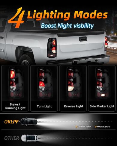 مصباح خلفي للفرامل OKLPF متوافق مع 1999-2006 Chevy Silverado 1500 1500HD 2500 2500HD 3500 3500HD، 1999-2002 GMC Sierra 1500 2500 3500، مجموعة الضوء الخلفي للعدسة السوداء المدخنة، لا تتضمن لمبة in Kuwait