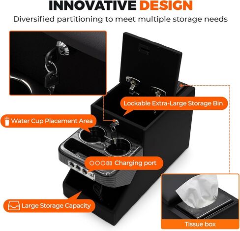Center Console Between Seat Organizer for Minivans,SUVs,with Dual USB Charging & Phone Holder and Drawers for Minivan&SUVs, Middle Van Floor Console Organizer Storage Box Black with Locking in Saudi Arabia