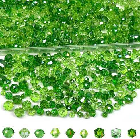 1000pcs Glass Beads for Jewelry Making Green, Assorted Faceted Bicone Cube Green Crystal Loose Shiny Bulk Beads for Earring, Necklace, Bracelet, Plant Crafts DIY, Home Decor in Saudi Arabia