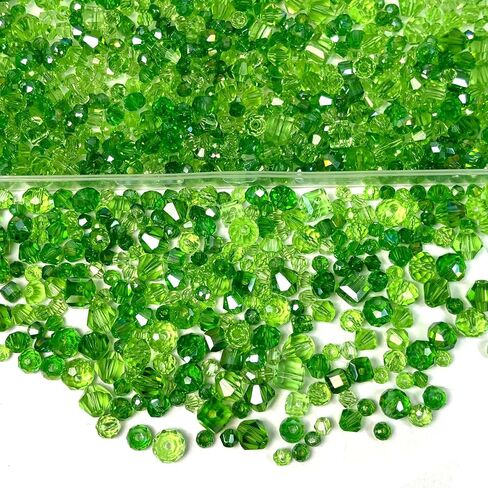 1000pcs Glass Beads for Jewelry Making Green, Assorted Faceted Bicone Cube Green Crystal Loose Shiny Bulk Beads for Earring, Necklace, Bracelet, Plant Crafts DIY, Home Decor in Saudi Arabia