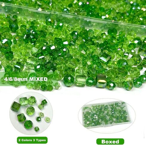 1000pcs Glass Beads for Jewelry Making Green, Assorted Faceted Bicone Cube Green Crystal Loose Shiny Bulk Beads for Earring, Necklace, Bracelet, Plant Crafts DIY, Home Decor in Saudi Arabia