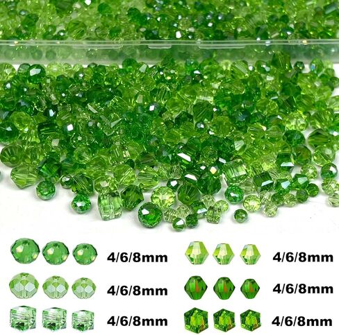 1000pcs Glass Beads for Jewelry Making Green, Assorted Faceted Bicone Cube Green Crystal Loose Shiny Bulk Beads for Earring, Necklace, Bracelet, Plant Crafts DIY, Home Decor in Saudi Arabia