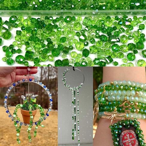 1000pcs Glass Beads for Jewelry Making Green, Assorted Faceted Bicone Cube Green Crystal Loose Shiny Bulk Beads for Earring, Necklace, Bracelet, Plant Crafts DIY, Home Decor in Saudi Arabia