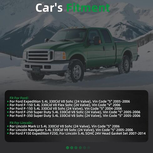 مجموعة حشية رأس المحرك بالكامل، لسيارة Ford F-150 F-250 F-350 Expedition 2005-2006، لسيارة Lincoln Mark Lt Navigator 2005-2006، 5.4L SOHC 24V، HS26306PT، CS9790-5، DG-8614918816 in Kuwait