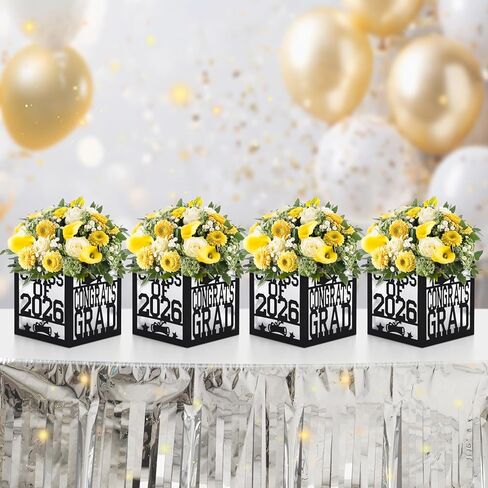 صناديق القطع المركزية لطاولة التخرج 2026 Congrats Grad Decor School College ديكورات التخرج فئة 2026 قطع مركزية للطاولة لمستلزمات تزيين الحفلات ذات موضوع التخرج، مجموعة من 4 (أسود) in Kuwait