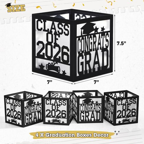 صناديق القطع المركزية لطاولة التخرج 2026 Congrats Grad Decor School College ديكورات التخرج فئة 2026 قطع مركزية للطاولة لمستلزمات تزيين الحفلات ذات موضوع التخرج، مجموعة من 4 (أسود) in Kuwait