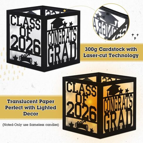 صناديق القطع المركزية لطاولة التخرج 2026 Congrats Grad Decor School College ديكورات التخرج فئة 2026 قطع مركزية للطاولة لمستلزمات تزيين الحفلات ذات موضوع التخرج، مجموعة من 4 (أسود) in Kuwait