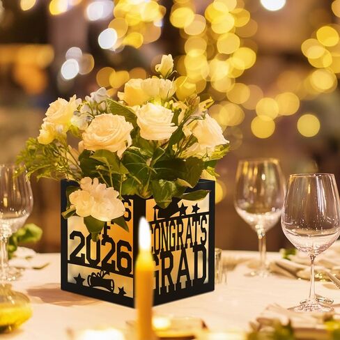 صناديق القطع المركزية لطاولة التخرج 2026 Congrats Grad Decor School College ديكورات التخرج فئة 2026 قطع مركزية للطاولة لمستلزمات تزيين الحفلات ذات موضوع التخرج، مجموعة من 4 (أسود) in Kuwait