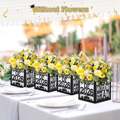 صناديق القطع المركزية لطاولة التخرج 2026 Congrats Grad Decor School College ديكورات التخرج فئة 2026 قطع مركزية للطاولة لمستلزمات تزيين الحفلات ذات موضوع التخرج، مجموعة من 4 (أسود) in Kuwait