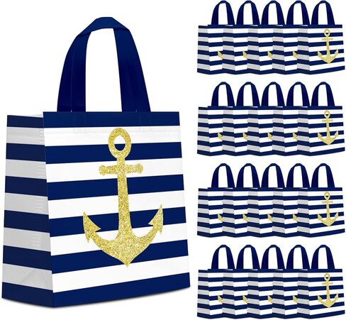 KERINGO 24 PCS Nautical Goodie Bags Cruise Party Favors Non Woven Anchors Candy Bags with Handles Party Decoration Nautical Goody Gift Treat Bags Nautical Themed Birthday Party Supplies in Saudi Arabia