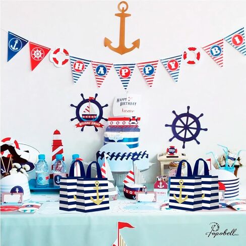 KERINGO 24 PCS Nautical Goodie Bags Cruise Party Favors Non Woven Anchors Candy Bags with Handles Party Decoration Nautical Goody Gift Treat Bags Nautical Themed Birthday Party Supplies in Saudi Arabia
