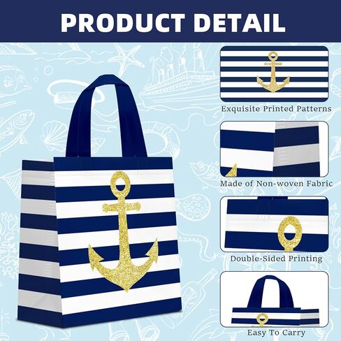 KERINGO 24 PCS Nautical Goodie Bags Cruise Party Favors Non Woven Anchors Candy Bags with Handles Party Decoration Nautical Goody Gift Treat Bags Nautical Themed Birthday Party Supplies in Saudi Arabia