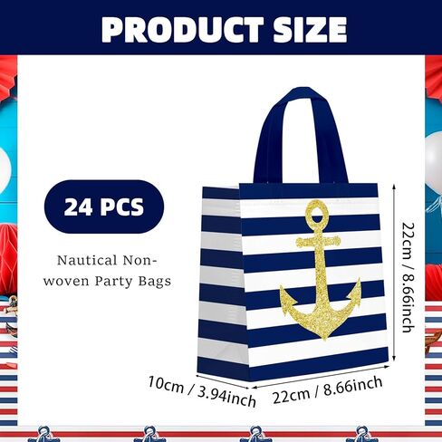 KERINGO 24 PCS Nautical Goodie Bags Cruise Party Favors Non Woven Anchors Candy Bags with Handles Party Decoration Nautical Goody Gift Treat Bags Nautical Themed Birthday Party Supplies in Saudi Arabia