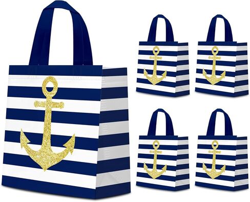 KERINGO 24 PCS Nautical Goodie Bags Cruise Party Favors Non Woven Anchors Candy Bags with Handles Party Decoration Nautical Goody Gift Treat Bags Nautical Themed Birthday Party Supplies in Saudi Arabia