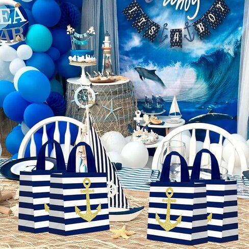 KERINGO 24 PCS Nautical Goodie Bags Cruise Party Favors Non Woven Anchors Candy Bags with Handles Party Decoration Nautical Goody Gift Treat Bags Nautical Themed Birthday Party Supplies in Saudi Arabia