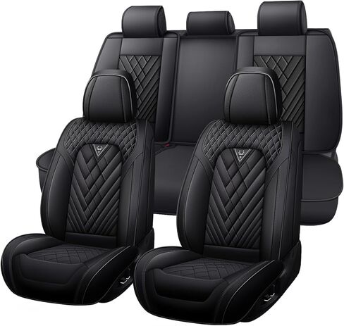 Car Seat Covers Full Set for Dodge Challenger 2008-2023, Anti-Slip Full Coverage Car Seat Covers, Waterproof Nappa Leather Car Seat Cover Sets(5 Seats/Black) in Saudi Arabia