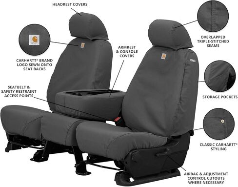 أغطية مقاعد مخصصة من Covercraft Carhartt SeatSaver | يناسب 2010-2024 تويوتا 4 رنر | مقاعد دلو في الصف الأول، حصى من نسيج البط in Kuwait