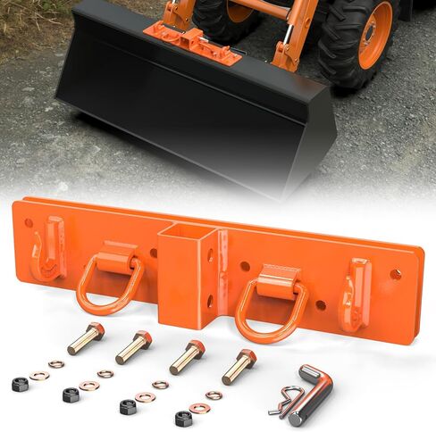Universal Tractor Bucket Grab Hooks 2" Receiver, 3/8" Bolt On Grab Hooks with 1/2" Forged Tie Down D Rings for Tractor Buckets with Back Steel Plate(Orange) in Saudi Arabia