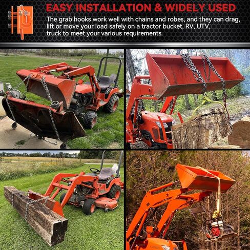 Universal Tractor Bucket Grab Hooks 2" Receiver, 3/8" Bolt On Grab Hooks with 1/2" Forged Tie Down D Rings for Tractor Buckets with Back Steel Plate(Orange) in Saudi Arabia