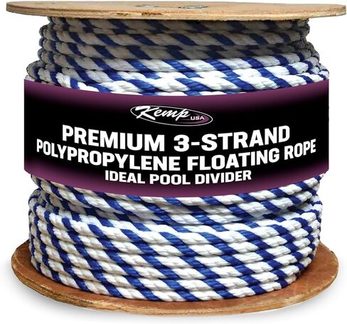 Kemp USA 600 ft Polypropylene Floating Marine Rope Spool 1/2 Inch 3-Strand UV Stabilized Rot-Resistant Rope for Pools, Lakes, Boats, Anchors & Lane Dividers Royal Blue White in Kuwait