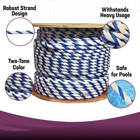 Kemp USA 600 ft Polypropylene Floating Marine Rope Spool 1/2 Inch 3-Strand UV Stabilized Rot-Resistant Rope for Pools, Lakes, Boats, Anchors & Lane Dividers Royal Blue White in Kuwait
