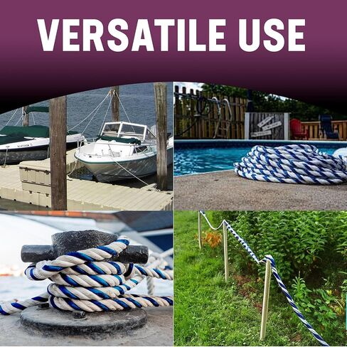 Kemp USA 600 ft Polypropylene Floating Marine Rope Spool 1/2 Inch 3-Strand UV Stabilized Rot-Resistant Rope for Pools, Lakes, Boats, Anchors & Lane Dividers Royal Blue White in Kuwait