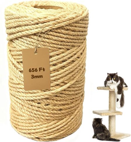 Natural Jute Twine 3mm x 656ft, 4Ply Twisted Heavy Duty Rope Roll for Gardening, Crafting, Bundling, Cat Scratching Post, Home Decor, Christmas Decorations in Saudi Arabia