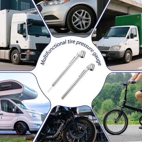 قطعتان من قياس ضغط الإطارات، مقياس هواء للإطارات، رأس مزدوج عالي التحمل 10-120 رطل لكل بوصة مربعة، مع 8 قطع صمام جذعي للشاحنة والدراجات النارية والدراجات in Kuwait