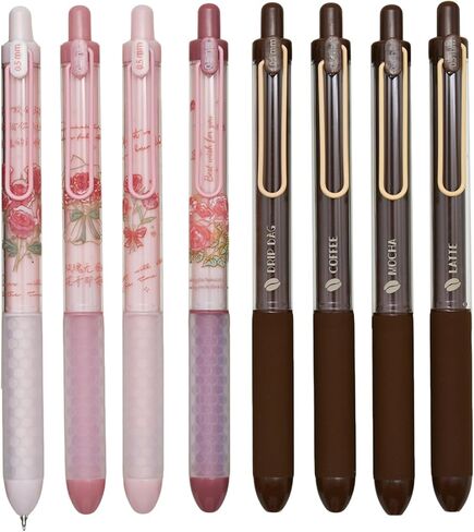 8 عبوات من أقلام الجل المعطرة Kawaii - رائحة الورد وحبوب القهوة، قلم طباعة زهور مبتكر بحبر أسود (0.5 مم)، أقلام كتابة مريحة قابلة للنقر لليوميات والمكتب والمدرسة in Kuwait