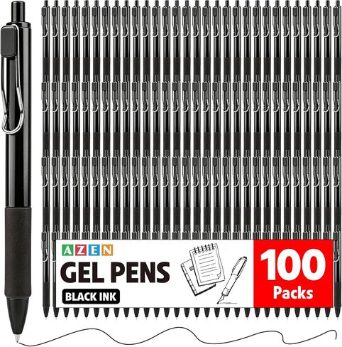 AZEN 100 Pack Gel Pens, Black Ink Pen Bulk, Retractable Medium Point 0.7mm, Smooth Writing and Comfortable Grip for Journaling Note Taking Office School Home Work in Saudi Arabia