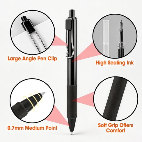 AZEN 100 Pack Gel Pens, Black Ink Pen Bulk, Retractable Medium Point 0.7mm, Smooth Writing and Comfortable Grip for Journaling Note Taking Office School Home Work in Saudi Arabia
