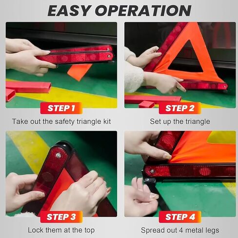 DASBET 2 Pack Emergency Warning Triangles with 1 Pack Reflective Vest, Reflective Roadside Safety Triangles with Storage Case, Foldable Warning Triangle for Vehicles Breakdown in Kuwait