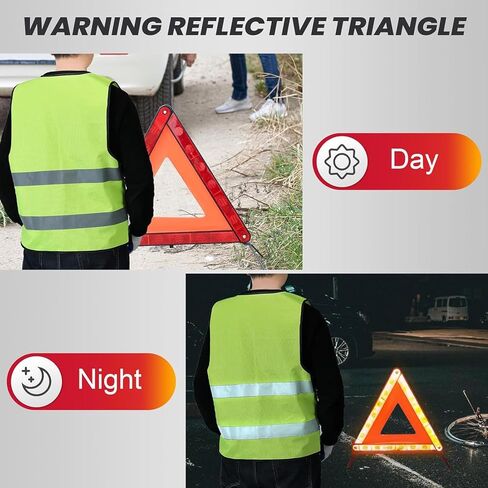 DASBET 2 Pack Emergency Warning Triangles with 1 Pack Reflective Vest, Reflective Roadside Safety Triangles with Storage Case, Foldable Warning Triangle for Vehicles Breakdown in Kuwait