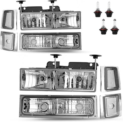 Front Black Grille & Clear Headlight Assembly with Bumper Lamps Compatible with 1994–1998 Chevrolet Silverado C/K 1500 2500 3500, Blazer, Tahoe SUV, Replace GM1200239, 15981092 in Saudi Arabia
