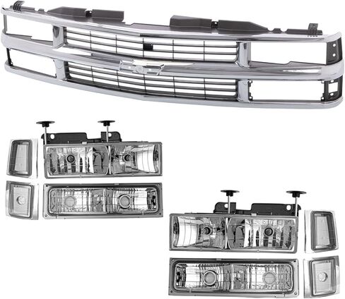 Front Black Grille & Clear Headlight Assembly with Bumper Lamps Compatible with 1994–1998 Chevrolet Silverado C/K 1500 2500 3500, Blazer, Tahoe SUV, Replace GM1200239, 15981092 in Saudi Arabia