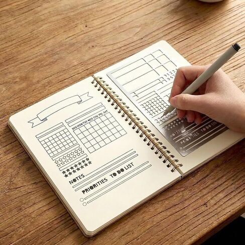 قطعتان من استنسل التقويم للمخطط، مسطرة استنسل مجلة Ymapinc المعدنية، قوالب يوميات من الفولاذ المقاوم للصدأ قابلة لإعادة الاستخدام، طوابع مخطط، لوازم دفتر اليومية لسكرابوكينغ اليوميات in Kuwait