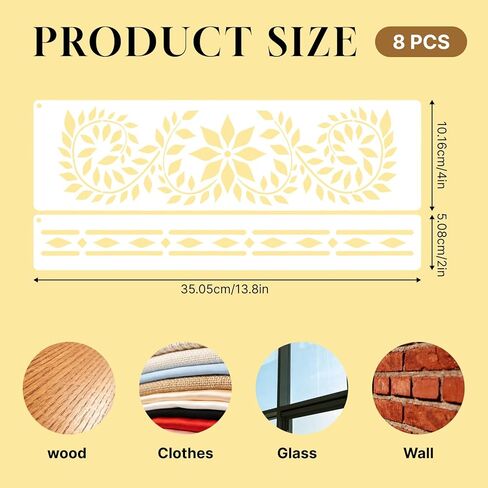 Stencils for Painting on Wood, Reusable Border Furniture Stencils for Crafts, Art Paint Drawing Templates for Wall, Table, Chair, Cabinet, Canvas and Home Furniture Decoration in Saudi Arabia