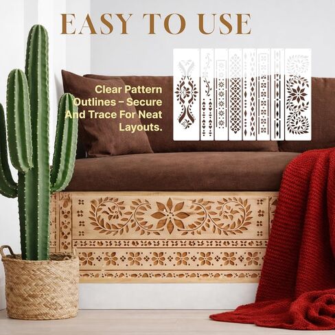 Stencils for Painting on Wood, Reusable Border Furniture Stencils for Crafts, Art Paint Drawing Templates for Wall, Table, Chair, Cabinet, Canvas and Home Furniture Decoration in Saudi Arabia
