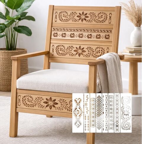 Stencils for Painting on Wood, Reusable Border Furniture Stencils for Crafts, Art Paint Drawing Templates for Wall, Table, Chair, Cabinet, Canvas and Home Furniture Decoration in Saudi Arabia