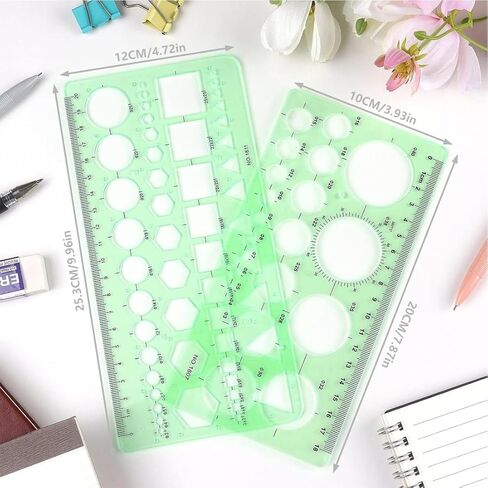 2 Pack Circle Template Measuring Rulers, Geometric Drawing Stencils for Drafting and School Office Use in Kuwait