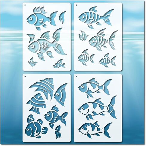 Fish Stencil Reusable Plastic Templates Geometric Fish Craft Paint Template Painting on Wood Wall Canvas Floor Shop Sign in Saudi Arabia