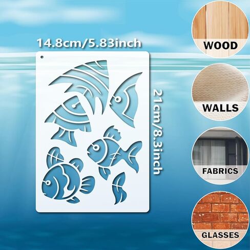 Fish Stencil Reusable Plastic Templates Geometric Fish Craft Paint Template Painting on Wood Wall Canvas Floor Shop Sign in Saudi Arabia