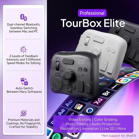 TourBox Elite, Bluetooth Controller for Video Photo Editing Color Grading, Davinci Resolve Speed Editor, MacOS/Windows, Lightroom Photoshop Premiere Final Cut Pro Programmable Keyboard in Saudi Arabia