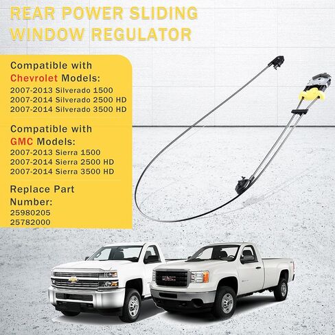 مجموعة منظم النافذة المنزلقة الخلفية بدون محرك متوافق مع 2007-2014 Chevy Silverado 1500 2500 HD 3500 HD، 2007-2014 GMC Sierra 1500 2500 HD 3500HD، استبدال 25980205 in Kuwait
