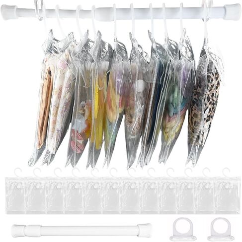 12 Pack Clear Doll Clothes Storage Bags with Hanging Rod & Hooks, PVC Transparent Doll Clothes and Accessories Organizer, Compatible with 15/17cm Dress Up, Space-Saving Wardrobe in Saudi Arabia