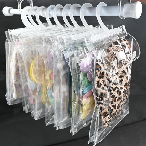 12 Pack Clear Doll Clothes Storage Bags with Hanging Rod & Hooks, PVC Transparent Doll Clothes and Accessories Organizer, Compatible with 15/17cm Dress Up, Space-Saving Wardrobe in Saudi Arabia