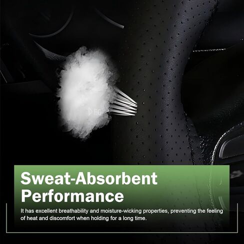 Car Leather Steering Wheel Cover, Breathable Perforated Anti-Slip Wrap, Anti-Scratch Microfiber Steering Wheel Protector, DIY Stitch on Wrap for Most Cars Trucks Pickups (Black) in Saudi Arabia