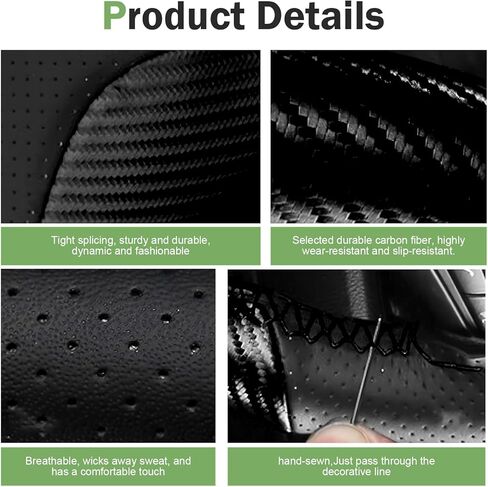 Car Leather Steering Wheel Cover, Breathable Perforated Anti-Slip Wrap, Anti-Scratch Microfiber Steering Wheel Protector, DIY Stitch on Wrap for Most Cars Trucks Pickups (Black) in Saudi Arabia