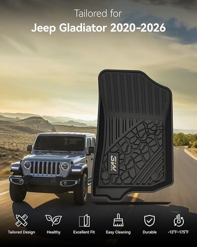 3W Floor Mats Compatible for Jeep Gladiator 2020-2024, TPE All Weather Custom Fit Floor Liner for Jeep Gladiator,1st & 2nd Row Full Set Car Liners with Grey Logo, Black in Saudi Arabia
