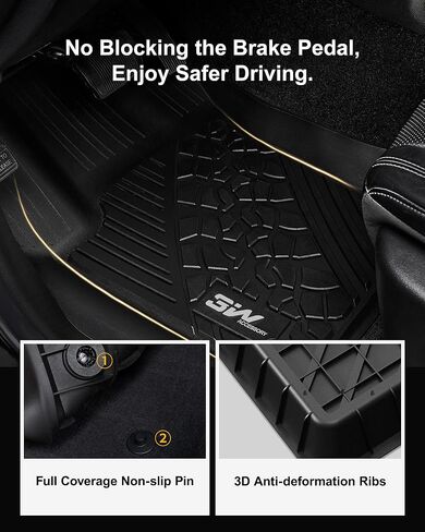 3W Floor Mats Compatible for Jeep Gladiator 2020-2024, TPE All Weather Custom Fit Floor Liner for Jeep Gladiator,1st & 2nd Row Full Set Car Liners with Grey Logo, Black in Saudi Arabia